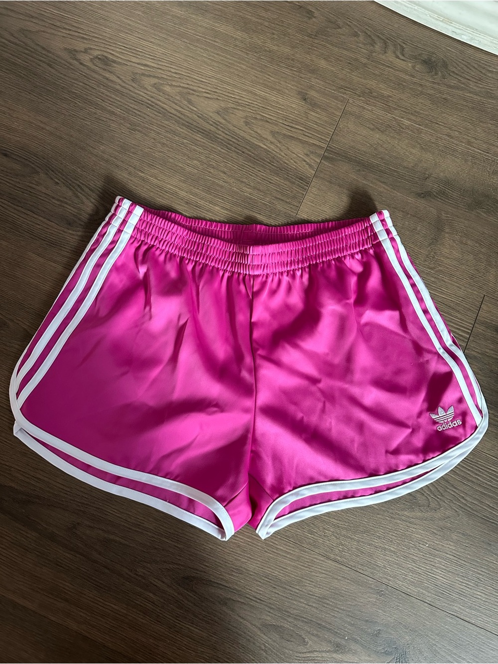adidas Hot Pink Satin Athletic Shorts with Elastic Waist NWOT